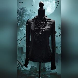 Semi-Sheer Ruffled Long Sleeve Blouse